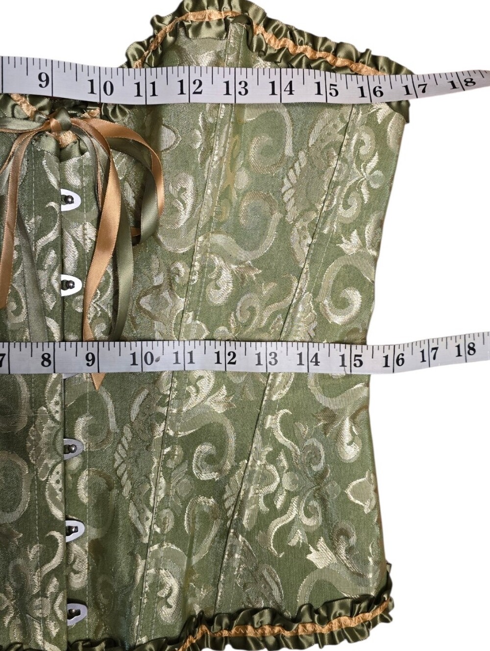 Green Brocade Damask Corset Top Ruffle Bustier Cottagecore - Picture 8 of 10